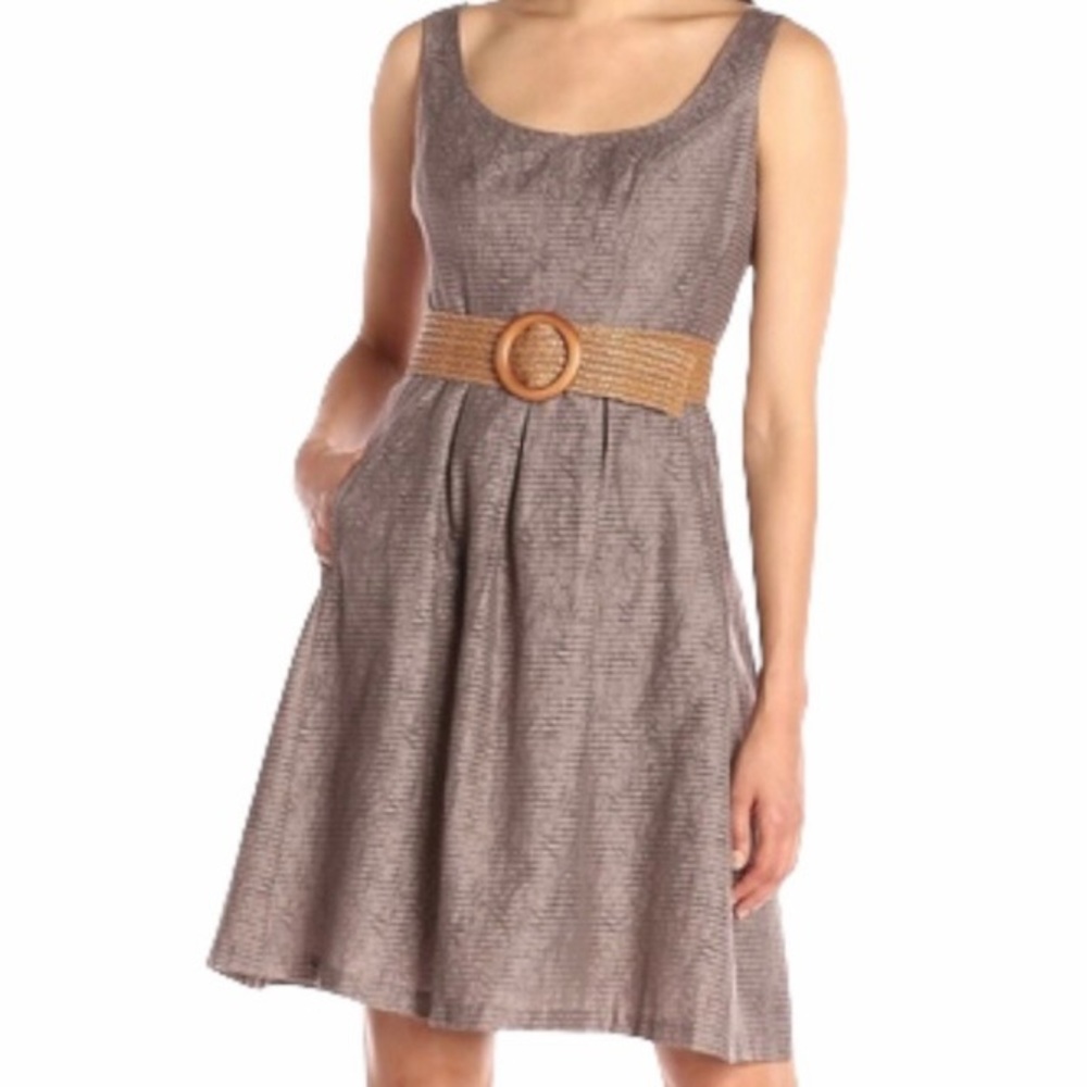 NINE WEST Pebble Pleated Fit & Flare Dress with Pockets size 8
